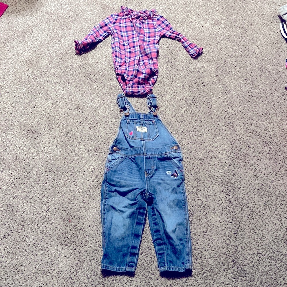 Oshkosh Bgosh overalls with plaid onsie